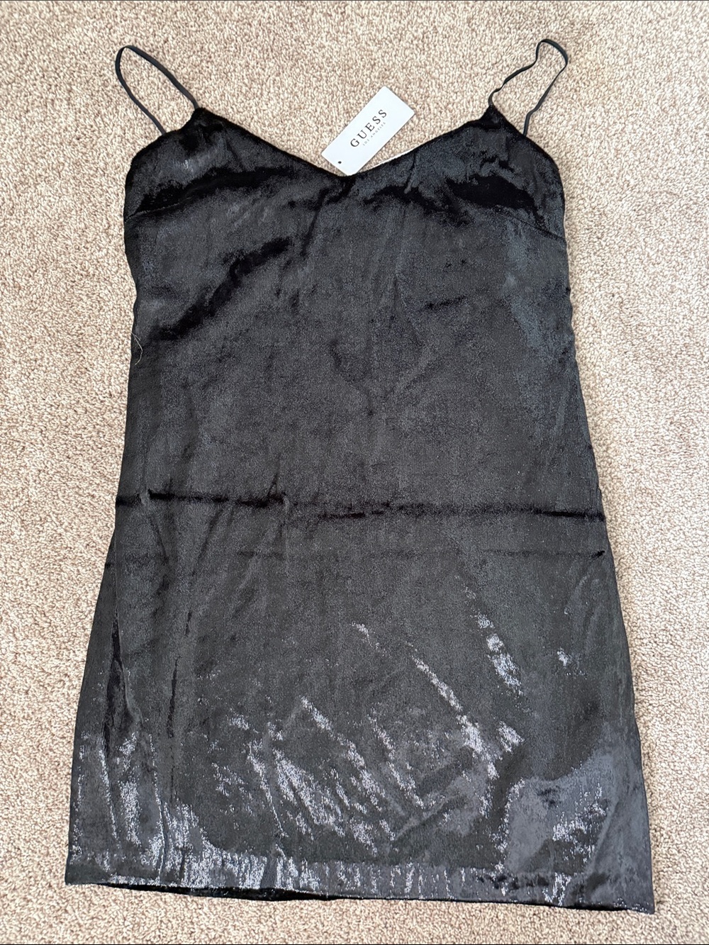 Guess Black Velvet Slip Dress with Thin Straps